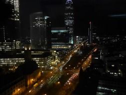 traffic on street in night city, germany, frankfurt