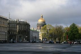 view of st isaac cathedral from palace square after rain, russia, st petersburg