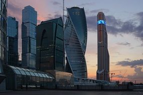 moscow city skyscrapers at dusk, russia