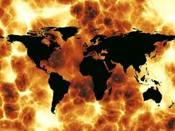 dark earth map at hot colored background