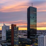 skyscrapers at evening city in austria, vienna