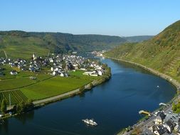 beautiful summer landscape with villages at mosel river, germany, cochem zell