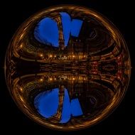clipart of glass ball with mirroring of old city at blue hour