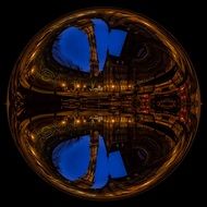 clipart of glass ball with mirroring of old city at blue hour