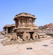 ancient stone chariot, india, hampi