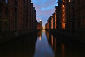 old warehouses at dusk, germany, hamburg, speicherstadt