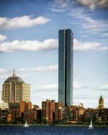 scenic cityscape at charles river, usa, massachusetts, boston