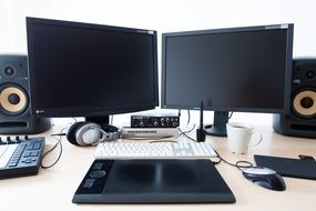 workplace with computer equipment