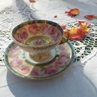 antique painted porcelain cup on table