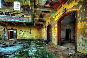 colorful grunge interior of abandoned factory