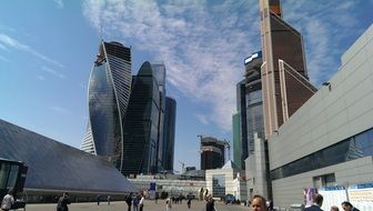 distant view of moscow city towers, russia