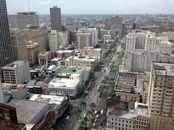 top view of long street in city, usa, louisiana, new orleans