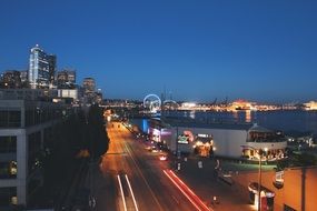 city on coast at Night, usa, Washington, Seattle
