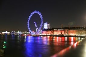 night view london eye city river