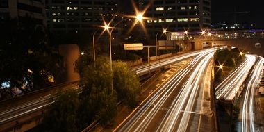 night traffic lights in city, long exposure