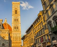 dome and bell tower at sky, Cathedral of Saint Mary of the Flower, italy, florence