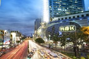 traffic in night city, thailand, bangkok