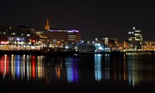 colorful kiel city at night