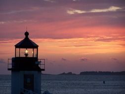 top of lighthouse at colorful sunset sky