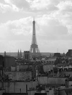 black-and-white view of the Eiffel Tower