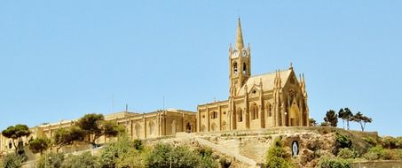 gothic Our Lady of Lourdes chapel at sky, malta, gozo