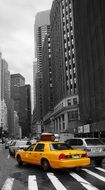 yellow taxi car in street traffic, usa, manhattan, nyc