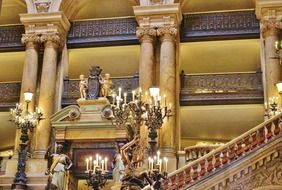 staircase in gorgeous interior of opera garnier, france, paris