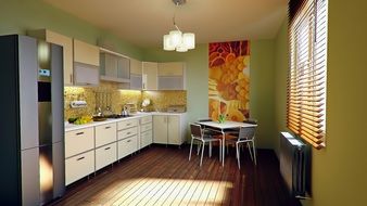 kitchen, interior with picture at dining table