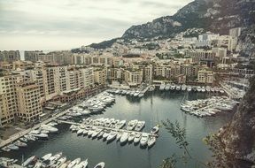 top view of Fontvieille and Monaco Harbor with Luxury Yachts, france