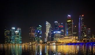 night view of city from sea, singapore