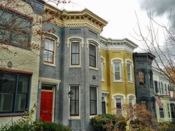 row of old colorful two-storey houses, usa, washington dc