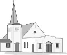 church building with tower, illustration