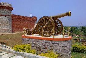 old time canon at fort building, india, karnataka