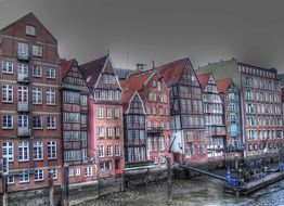 row of picturesque old houses, dike road, germany, hamburg