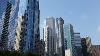 cityscape of row of skyscrapers at downtown, usa, illinois, chicago