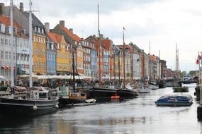 waterway, boats on channel at waterfront, denmark, copenhagen