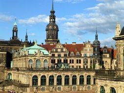 roof view of ornated baroque Zwinger Palace in germany, dresden