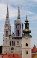 Cathedral of the Assumption towers at sky, croatia, zagreb