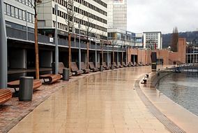 city riverside during rain, germany, saarbrücken