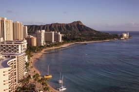 city and beach on ocean coastline, usa, hawaii, honolulu, waikiki