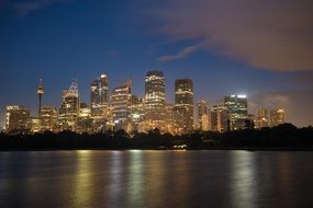 downtown skyline at dusk, australia, sydney