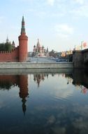 view of kremlin wall and red square from river, russia, moscow