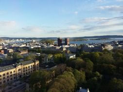 town hall and oslofjord in summer cityscape, norway, oslo