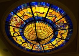 vintage stained glass ceiling lamp in showboat casino, usa, New Jersey, atlantic city