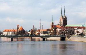 bridge across odra river at old city, poland, wroclaw