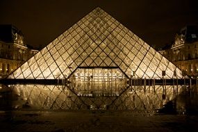 glass pyramid of paris louvre at night