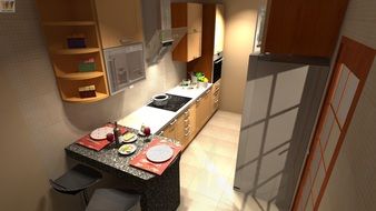 interior of small kitchen, visualization