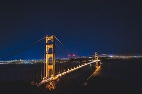 illuminated golden gate bridge at night, usa, california, san francisco