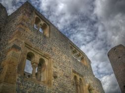 historic Münzenberg Castle ruins at the background of clouds, germany, Hesse