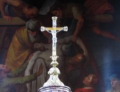 silver Crucifixion at painting, france, st michel cathedral